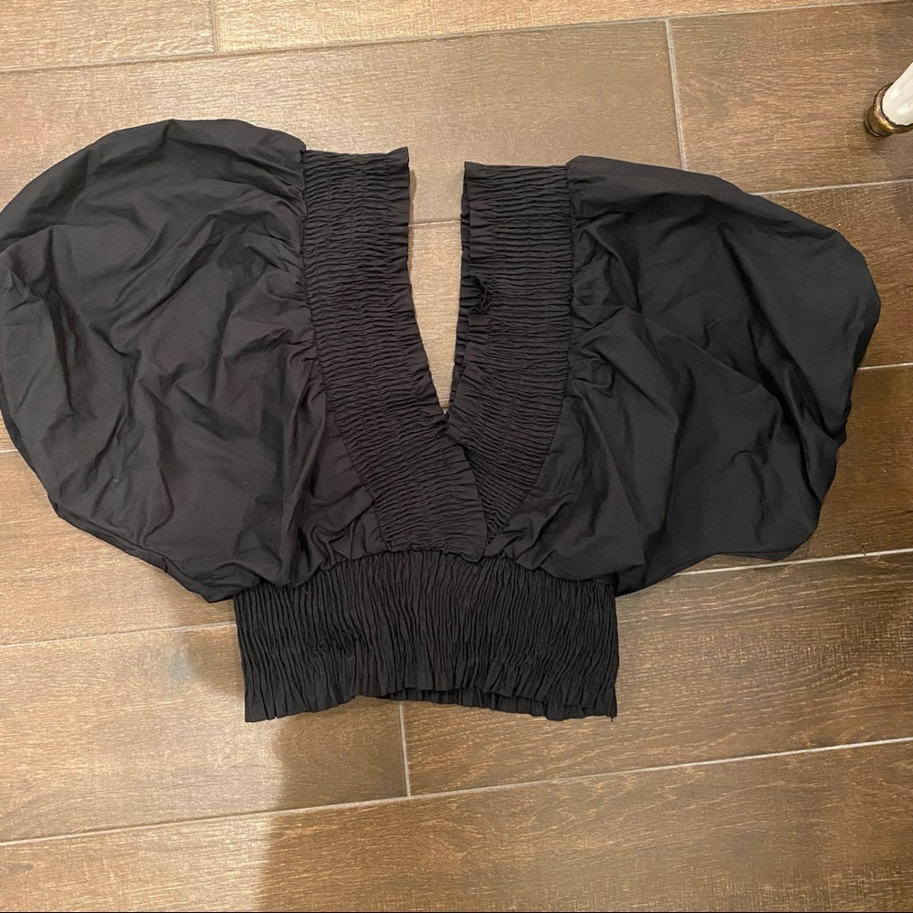 Black Balloon Short-Sleeved Crop Top, Size Small, Never Worn